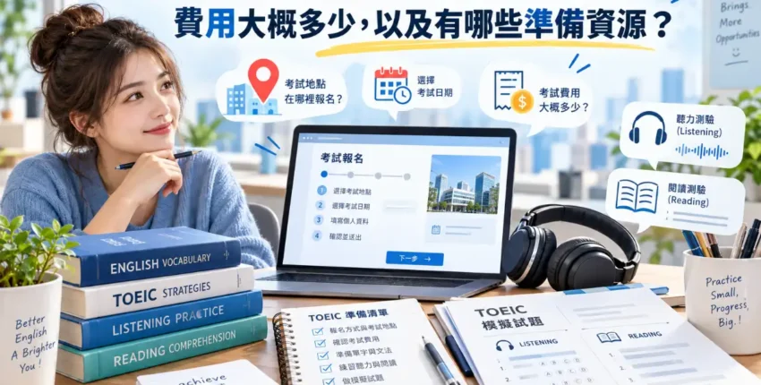在哪裡可以報名 TOEIC 考試、費用大概多少，以及有哪些準備資源？